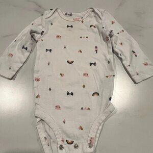 Carter's One Piece Bodysuit Baby Girls 6 Month White Cats & Rainbows Long Sleeve